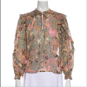 Ulla Johnson beautiful floral blouse with gold thread